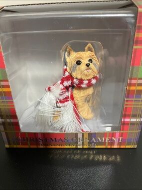 New In Box Sandicast Yorkshire Terrier Christmas Ornament